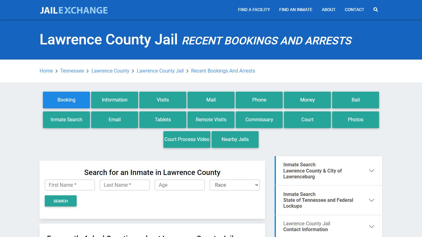 Lawrence County Jail TN Recent Arrests and Bookings - Jail Exchange