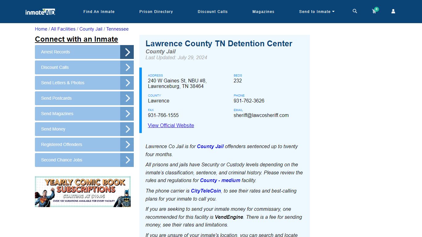 Lawrence County TN Detention Center - Inmate Locator